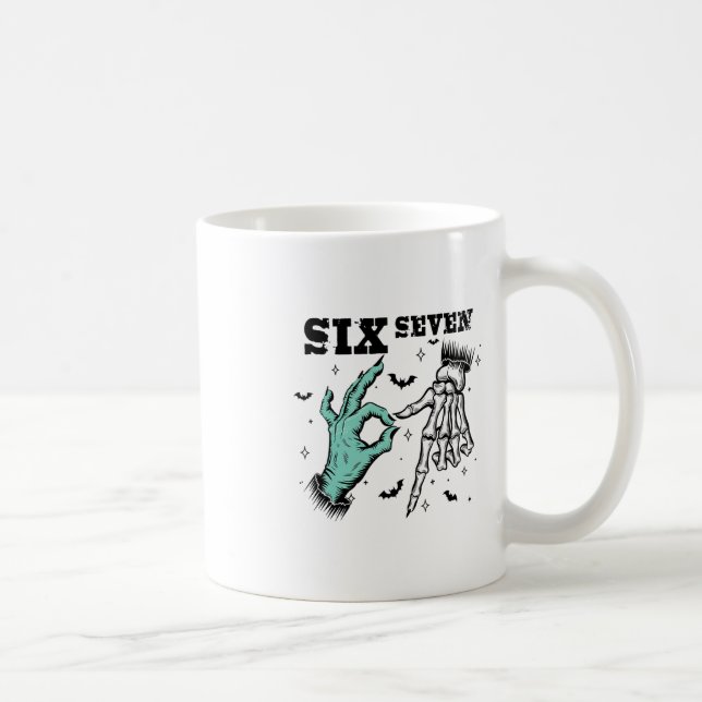 Caneca De Café Meme engraçado 67 Esqueleto assustador Seis Sete G (Direita)