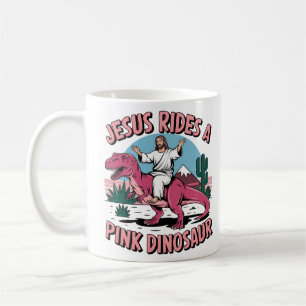 Caneca De Café Memes Engraçados de Jesus, Jesus Monta um Dinossau