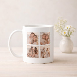 Caneca De Café Memória Personalizada com 4 Fotos, Nome e Data