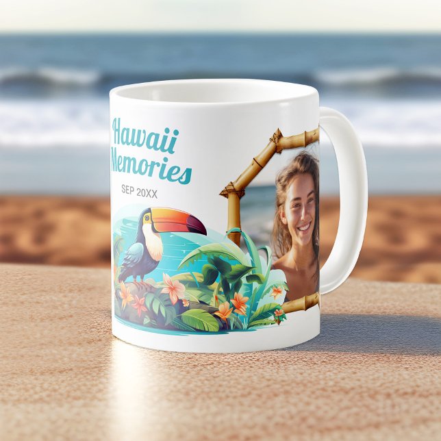 Caneca De Café Memórias do Havaí Colagem de Fotos Souvenir Café (Hawaii Memories Tropical Souvenir Coffee Mug. Customize it with your own cherished moments.)