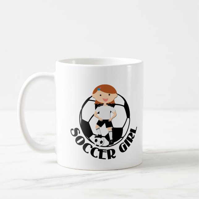 Caneca De Café Menina 3 do futebol e bola preto e branco (Esquerda)