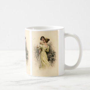 Caneca De Café Menina antiga vitoriana mãe filha criança
