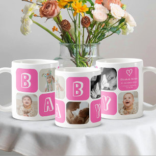 Caneca De Café Menina bebê rosa recém-nascida 5 colagem de fotos 