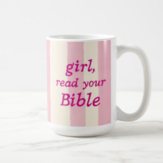 Caneca De Café Menina Bíblia Leitura Rosa Fofo Tipografia Fé