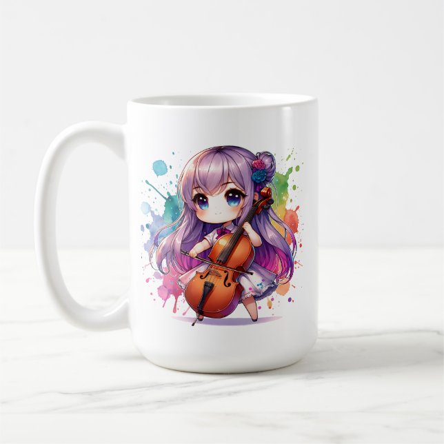 Caneca De Café Menina Bonita Jogando Cello (Esquerda)