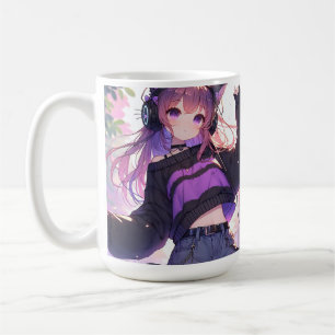 Caneca De Café Menina bonito de animação em Fones de ouvido com o