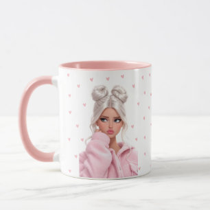 Caneca de Café Menina Buns Espaciais Fofa Corações