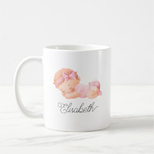 Caneca De Café Menina Cachorinha Dormindo Menina Rosa Nome Person