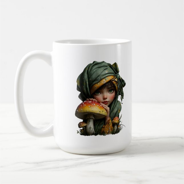 Caneca De Café Menina Caprichosa da Floresta com Arte Fantástica  (Esquerda)