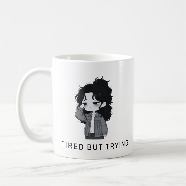 Caneca De Café Menina Chibi Cansada Mas Tentando Ser Relatable (Esquerda)