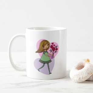 Caneca De Café Menina Com Flores