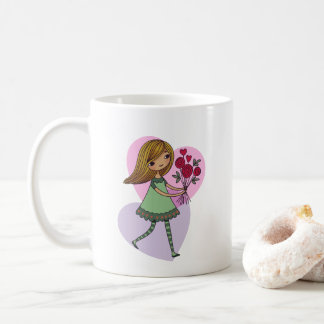 Caneca De Café Menina Com Flores