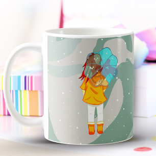 Caneca De Café Menina com Guarda-chuva no Vento Desenhando Redemo