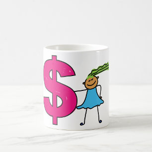 Caneca De Café Menina com Sinal De Dólar