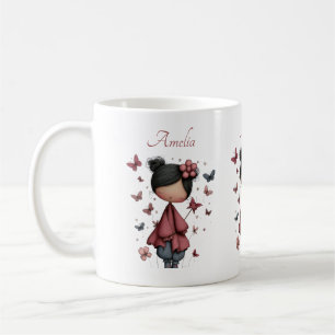 Caneca De Café Menina com Varinha Mágica e Borboletas Fofo