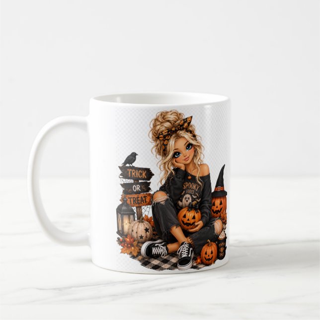 Caneca De Café Menina da Abóbora de Halloween (Esquerda)