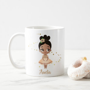 Caneca De Café Menina Dançando Ballerina com Flor, Dourada
