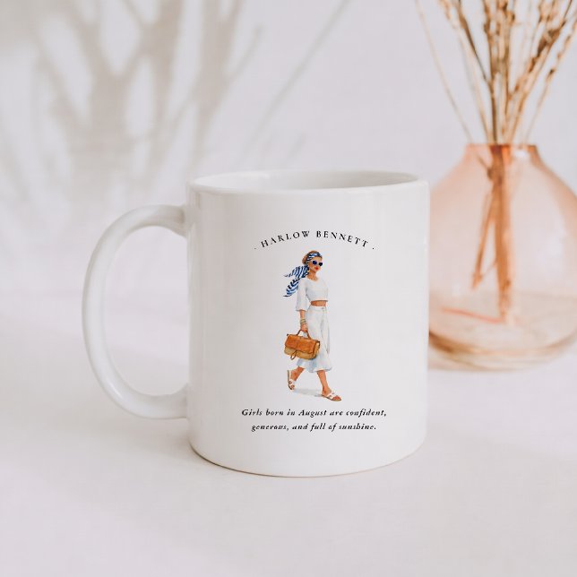 Caneca De Café Menina de Agosto | Monograma  (Criador carregado)