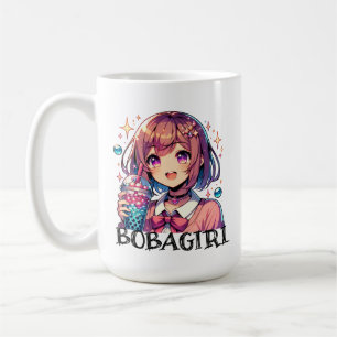 Caneca De Café Menina de animação bonita segurando chá de bolha