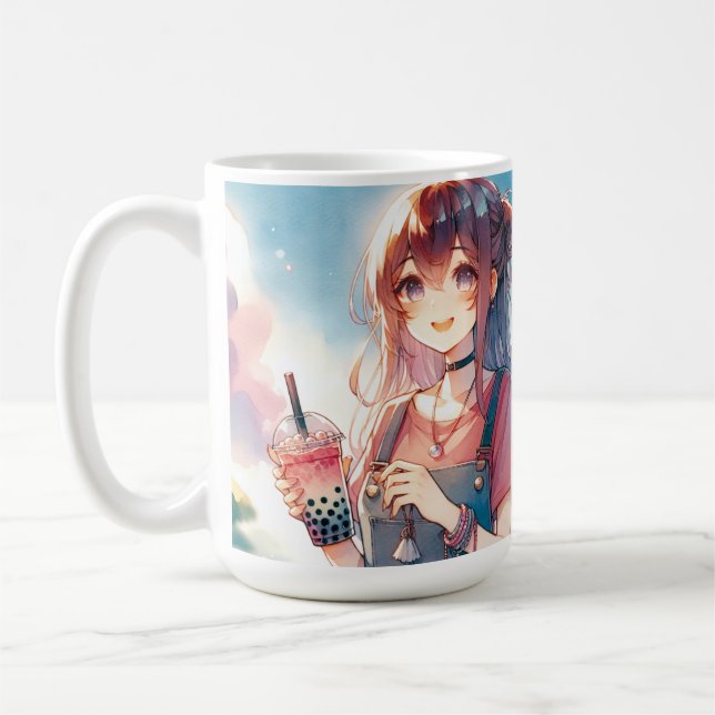 Caneca De Café Menina de animação bonita segurando uma chá Boba (Esquerda)