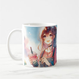 Caneca De Café Menina de animação bonita segurando uma chá Boba