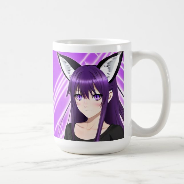 Caneca De Café Menina de animação com cabelo e olhos roxos (Direita)