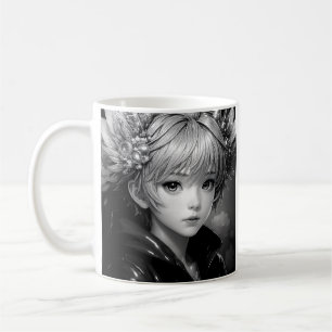 Caneca De Café Menina de Animação Monocromática