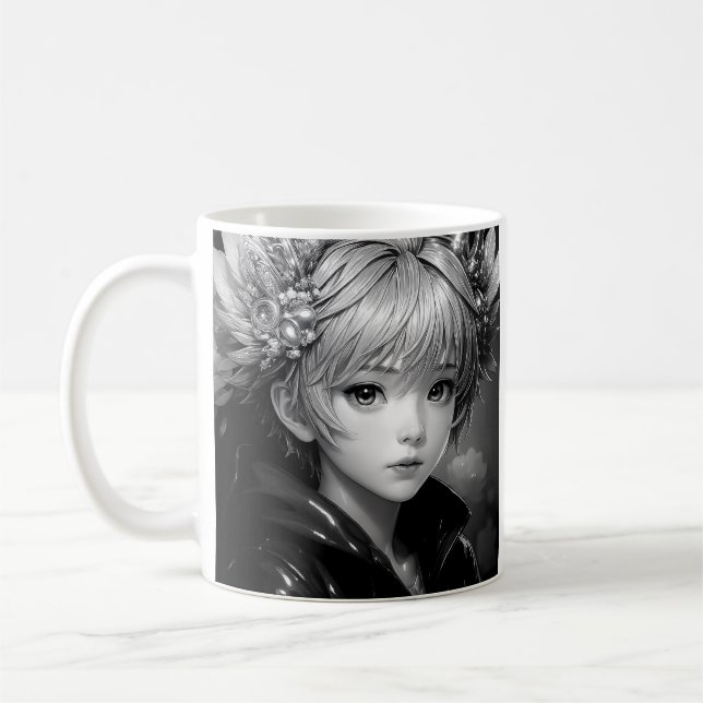 Caneca De Café Menina de Animação Monocromática (Esquerda)