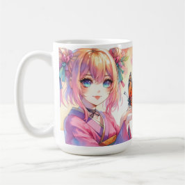 Caneca De Café Menina de animação segurando uma borboleta