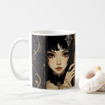 Menina de anime gótica preta e dourada