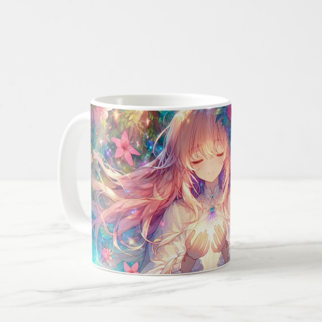 Caneca De Café Menina de anime mágica e etérea (Frente Esquerda)