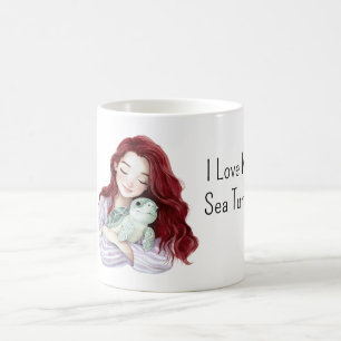 Caneca De Café Menina de Cabelo Vermelho Ama Tartaruga Marinha