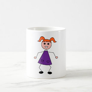 Caneca De Café Menina de Cabelo Vermelho em Desenho Simples com V