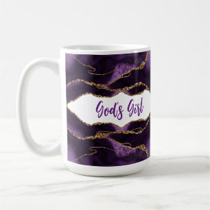 Caneca De Café Menina de Deus Inspiracional Roxa e Dourada Elegan