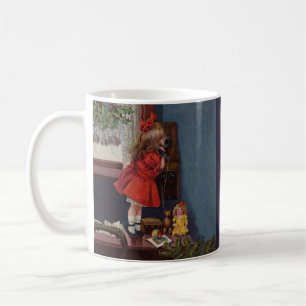 Caneca De Café Menina de Natal Telefone Antigo
