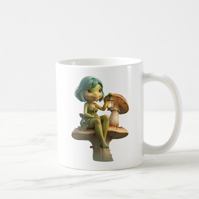 Caneca De Café Menina de Sapo Fofo com Lanterna no Cogumelo (Direita)