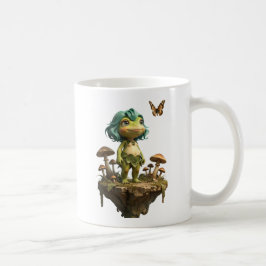Caneca De Café Menina de Sapo Fofo Entre Cogumelos com Borboleta