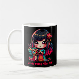 Caneca De Café Menina do Ano Novo Vietnamita & Dragão Vermelho