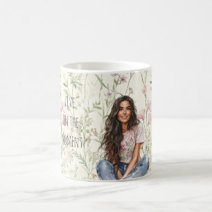 Caneca De Café Menina do Cabelo Castanho Flores
