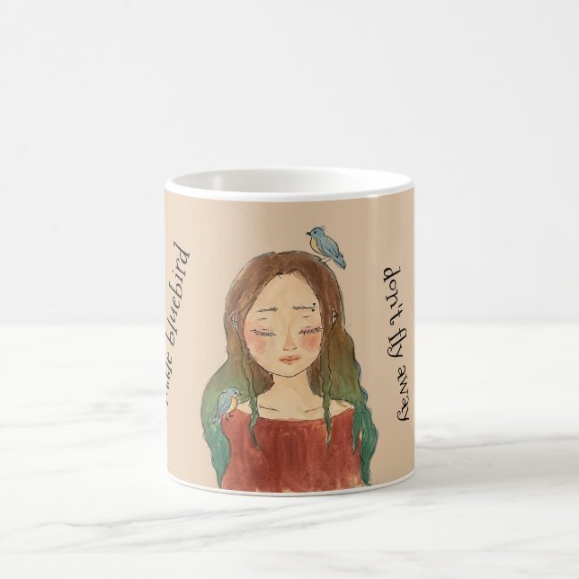 Caneca De Café Menina dos Pássaros Azuis Não Voem Para Longe (Centro)