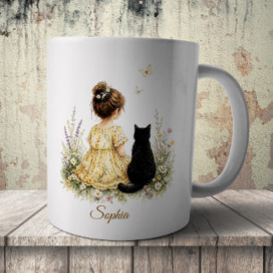 Caneca De Café Menina e Gato Preto