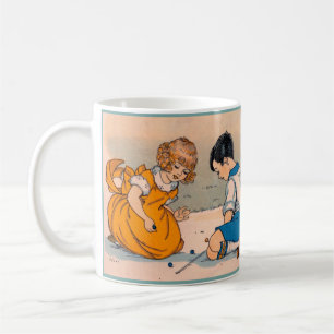 Caneca De Café menina e menino do 1920 que jogam mármores