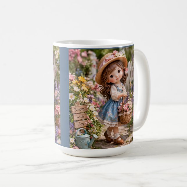 Caneca De Café Menina e seu jardim de flores (Frente Esquerda)