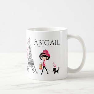 Caneca De Café Menina e Torre Eiffel Personalizada em Paris