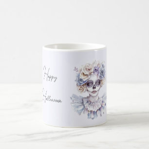 Caneca De Café Menina Floral de Lavanda Creme Halloween