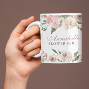 Caneca De Café Menina Floril Personalizada Floral Rosa-Esbranquiç