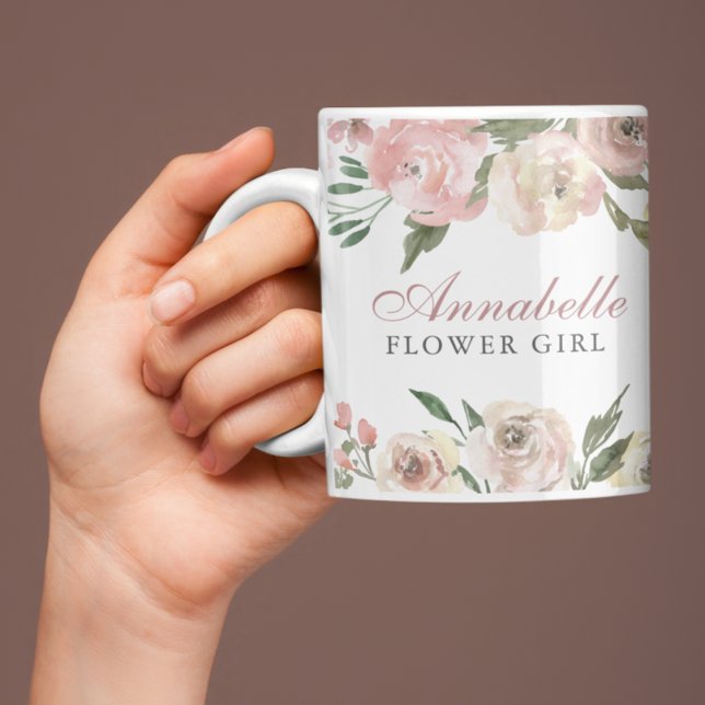 Caneca De Café Menina Floril Personalizada Floral Rosa-Esbranquiç (Criador carregado)