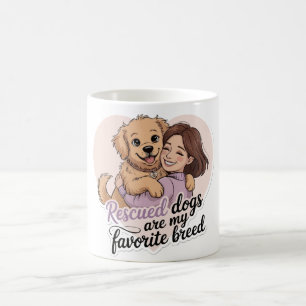 Caneca De Café Menina Fofa Abraçando Cachorro Resgatado Ilustraçã