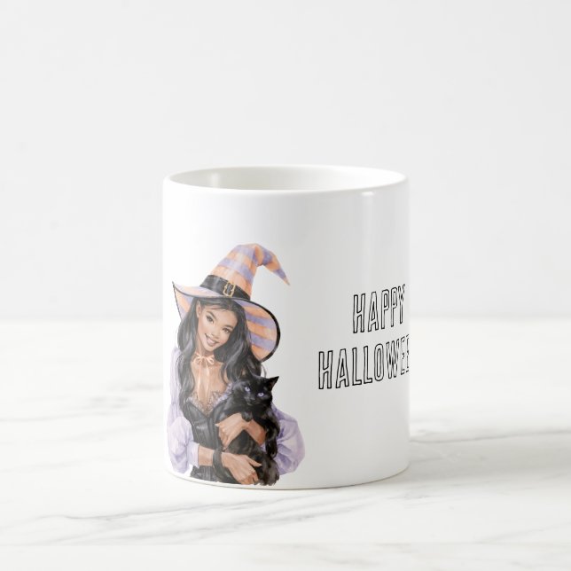 Caneca De Café Menina Gato Preto Halloween (Centro)