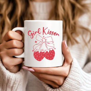 Caneca De Café Menina Kisser Pride-Cute Strawberry Coquette Lésbi